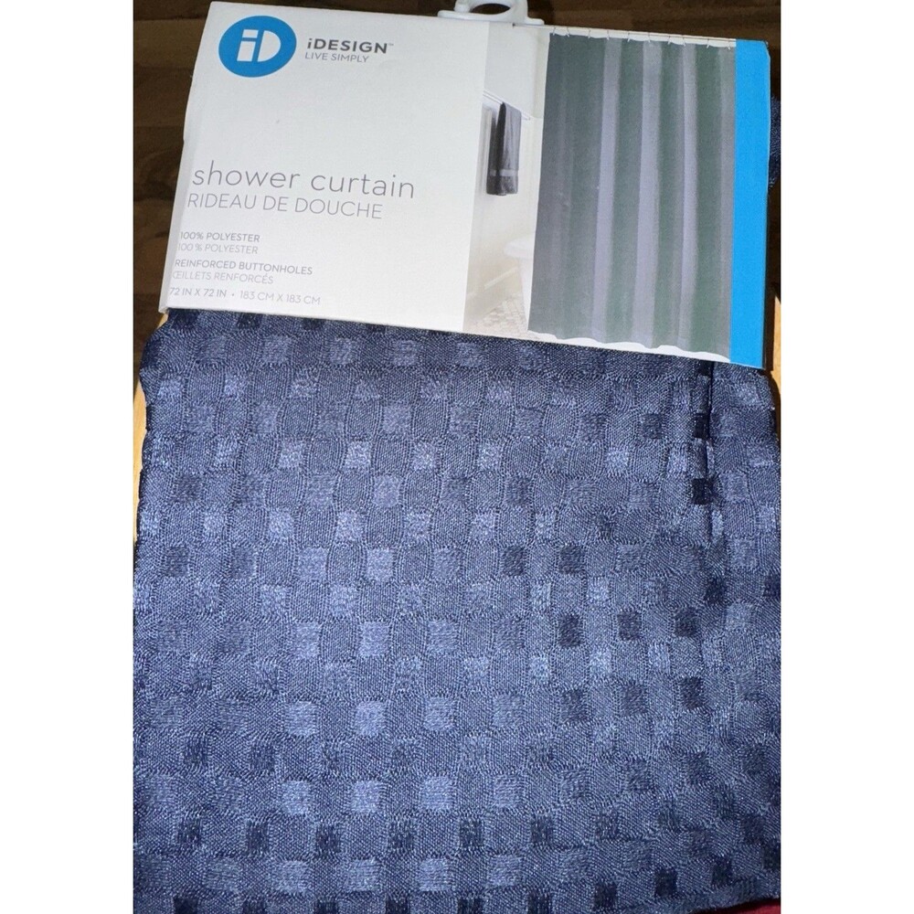 iDesign Shower Curtain Standard Blue Waffle Design 72” X72” Tone On Tone Design